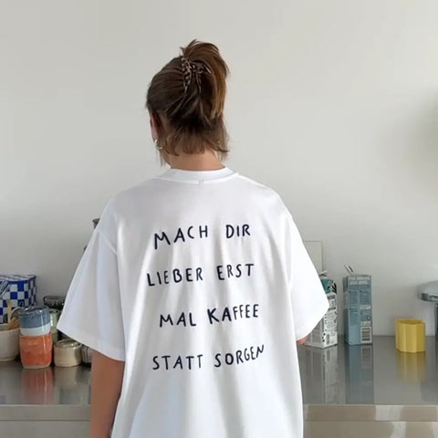 oversized shirt weiß - kaffee statt sorgen